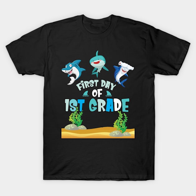 First Day Of 1st Grade Sharks Students Happy Back To School First Day Of School T-Shirt by joandraelliot